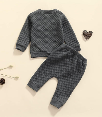 Newborn Baby Boy Girl Clothes Diamond Lattice Unisex Solid Outfit Long Sleeve Warm Pullover Pant Set